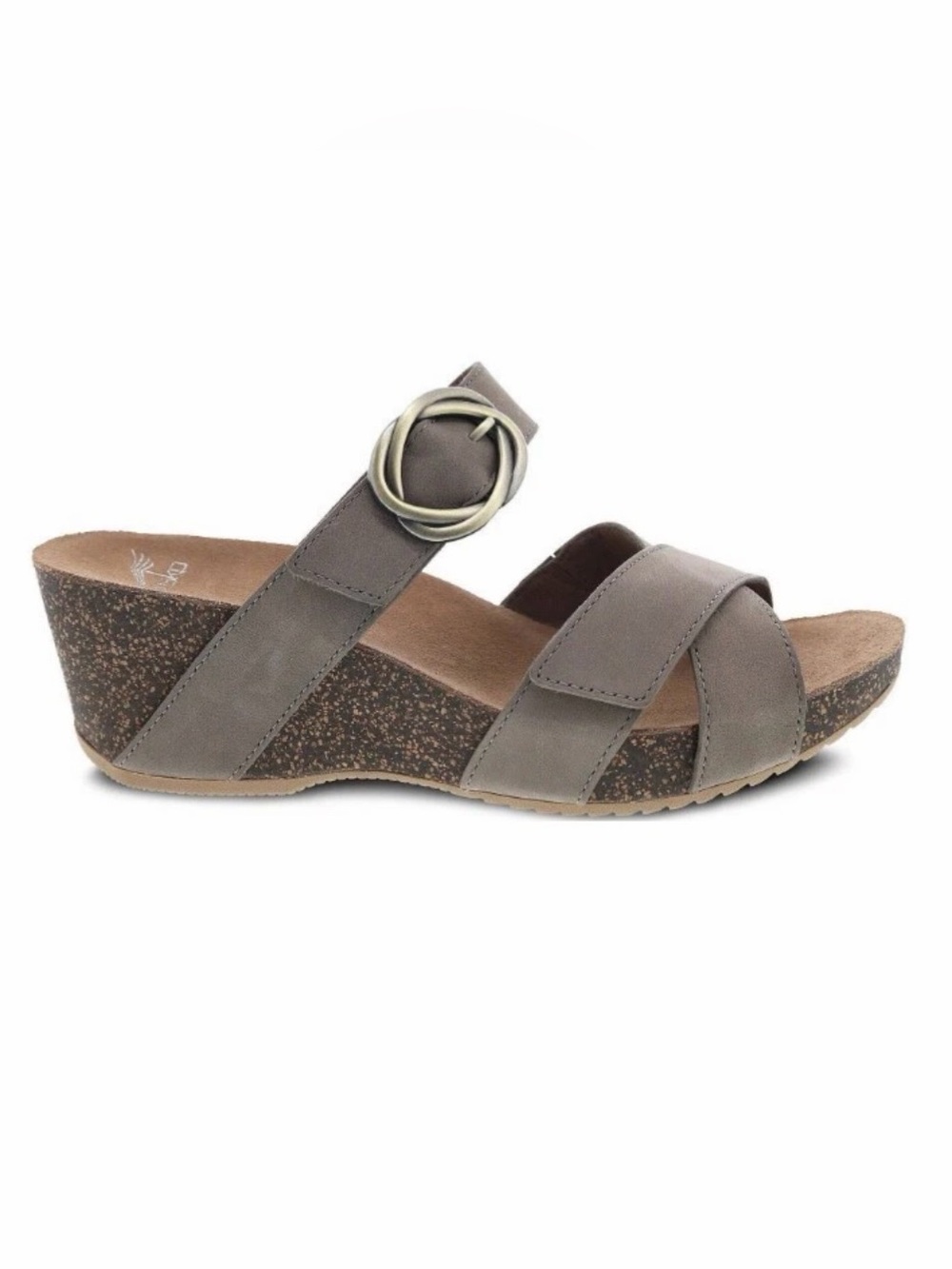 DANSKO - SUSIE TAUPE MILLED NUBUCK WEDGE SANDALS SIZE: 39